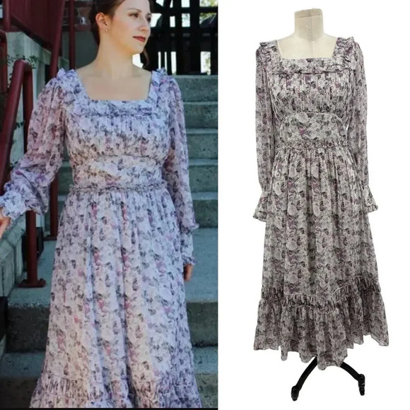 Ivy City Co Dresses & Skirts - Ivy City Co Long Sleeve‎ Gray Purple Floral Maxi Dress Size Small